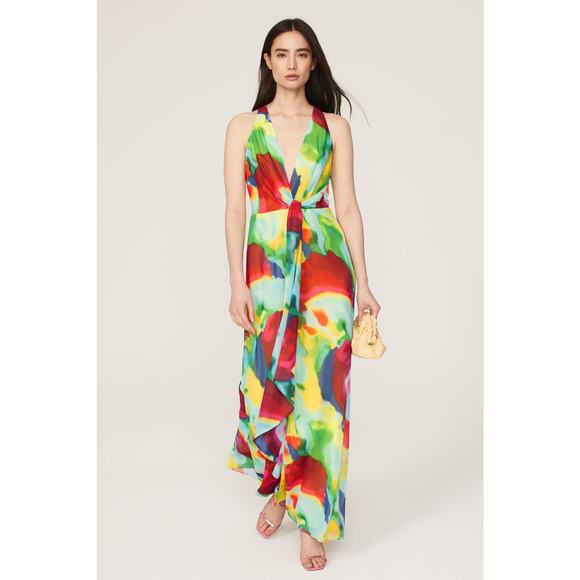 LAUREN RALPH LAUREN Multicolor Tie-Dye Chiffon A-Line Sleeveless Mekkac Gown 4 - Picture 1 of 12